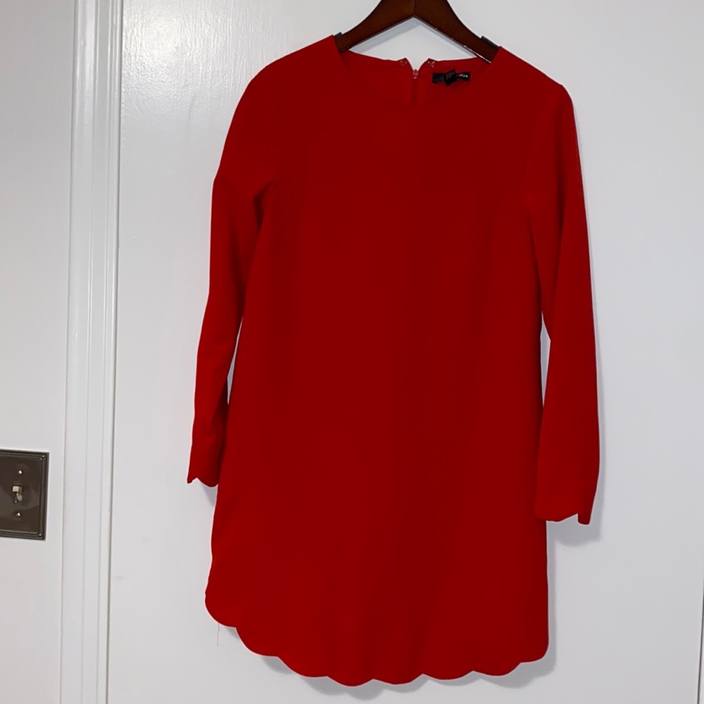 Red Aqua scalloped shift dress
